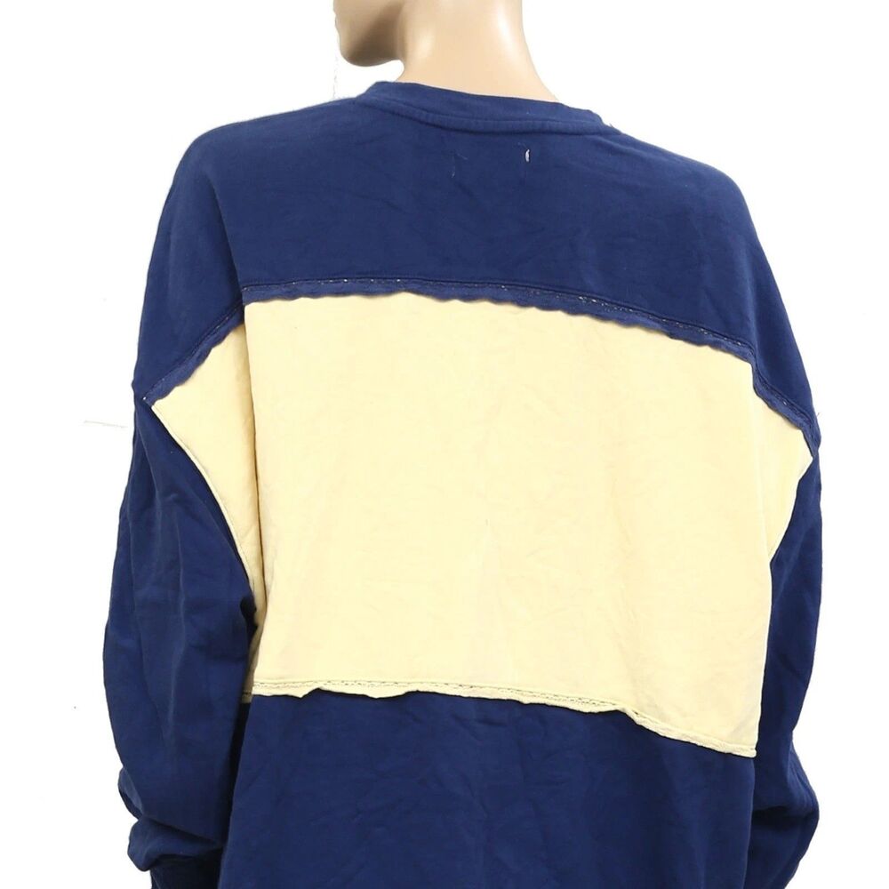 Free People Strawberry Sweatshirt Top Pullover Oversized Ribbed Blue XS 283966 - Picture 8 of 8